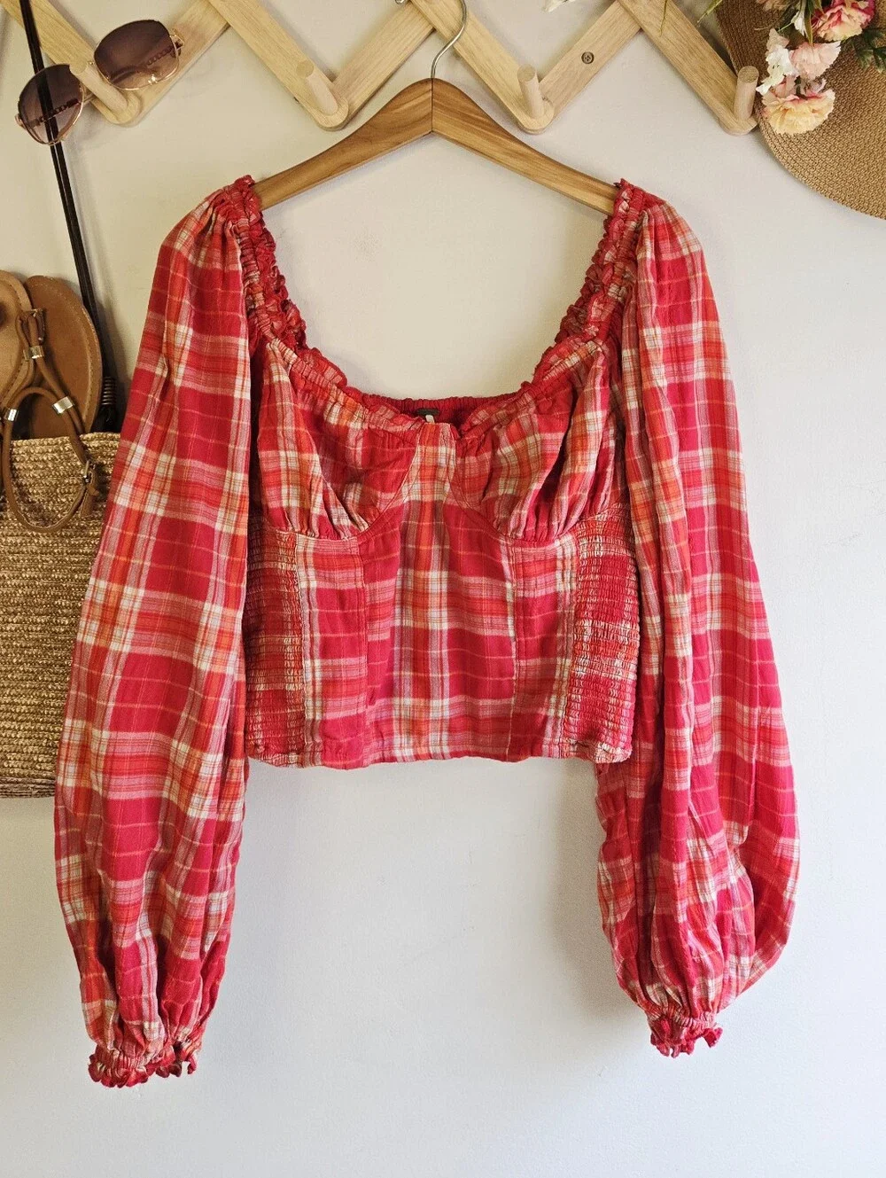 Free People Cherry Bomb Plaid Blouse